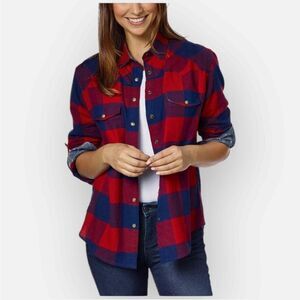 Jachs Girlfriend Pearl Snap Bea Flannel Shirt, Red/Navy Buffalo Check